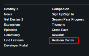 destiny 2 redeem codes